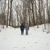 Hiking through the moraine on a winter day.