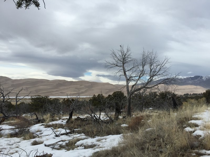 Cloudy skies over the dunes.