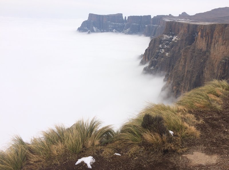 A view of the Drakensberg Amphitheater at the top of the Tugela Waterfall, the second highest in the world.