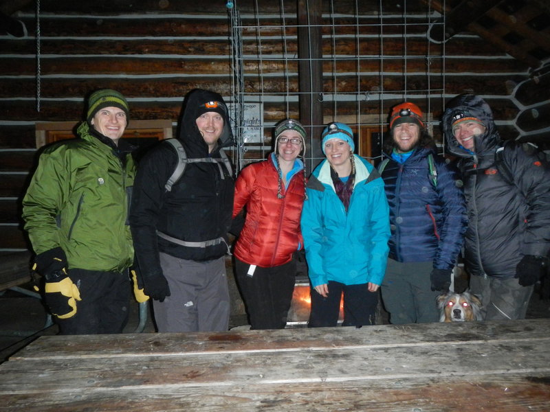 Getting warm after a moon lite snowshoe.