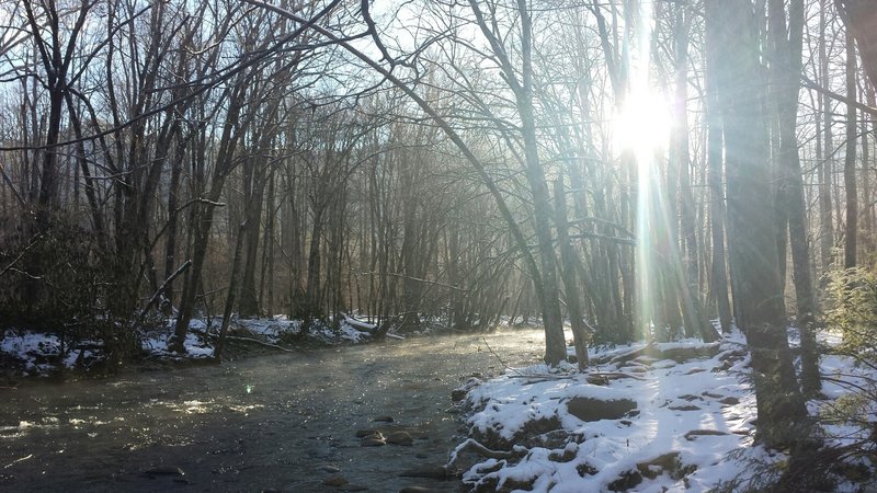 Oconalufttee River on the Oconalufttee river trail looking towards Cherokee.