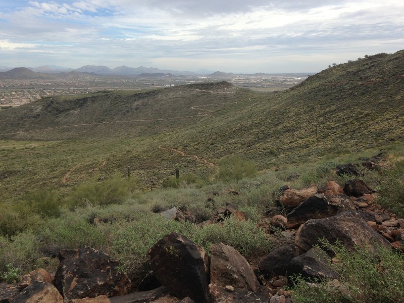 Halfway up Ridgeline Trail looking down and south.