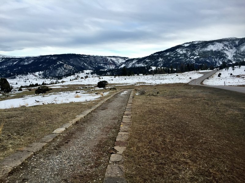 Looking south along the YCC Trail as it leaves Mammoth Hot Springs and heads toward the Mammoth corrals.