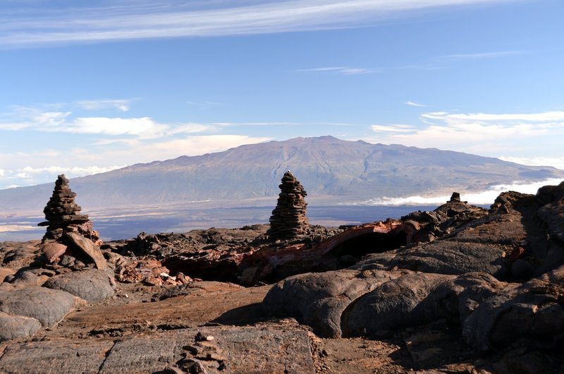 Cairns of Mauna Loa with Mauna Kea on the background. with permission from Andrew Stehlik