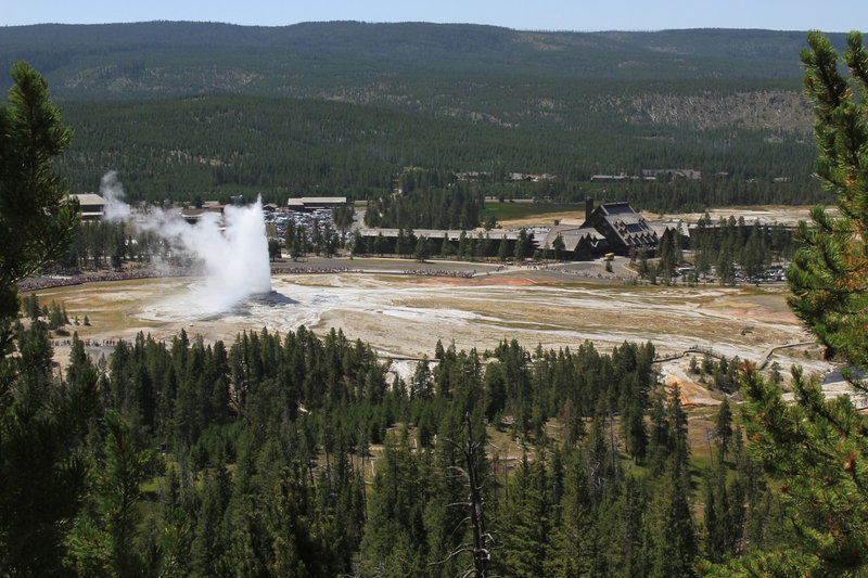 Observation Point affords a bird's-eye view of Old Faithful! Photo courtesy of the National Park Service.