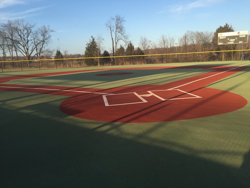 The "Miracle Field" at Elizabethtown Sports Park. This is a view from behind home plate of one of the very few handicapped accessible and fully Americans with Disabilities Act (ADA) compliant baseball fields found in the United States.