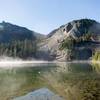 Sunrise on a crisp morning at Cliff Lake.  Devil's Peak(which the PCT goes right past) is seen in the upper left.