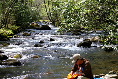Picnicking by the Oconoluftee River.