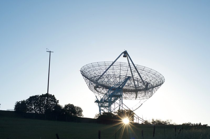 The Stanford Dish as the sun begins to set. The trail climbs up to the Dish after dropping into a gully.