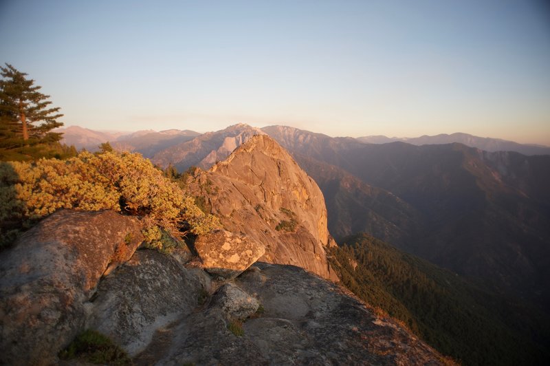 Moro Rock at sunset seen from the Hanging Rock Spur Trail.