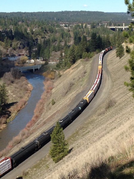 It's not uncommon to see a train passing through the valley below.