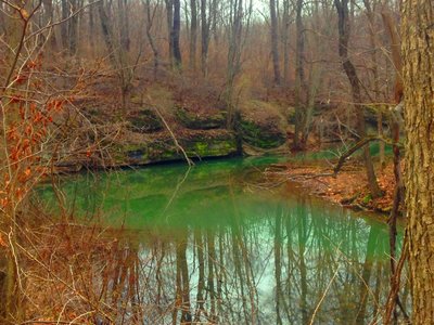 An eerily calm shot of the Hidden River from the foot bridge.