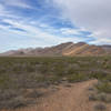 A section of the Organ Mountains along the Sierra Vista Trail. Pena Blanca, a great but little-visited bouldering area, is the yellow-ish formation on the right.