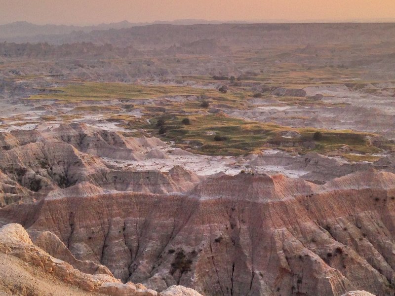 A rosy glow over Badlands National Park.