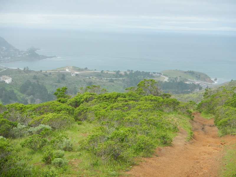 Half way up Baquiano Trail looking back to Mori Point.