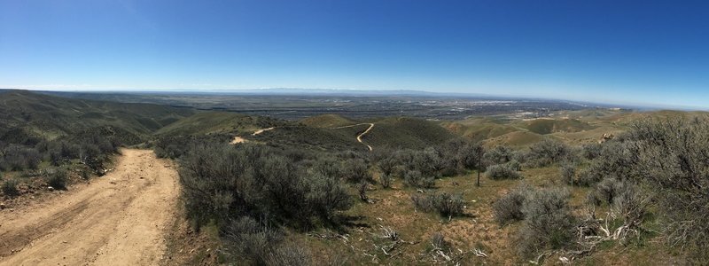 Looking down at Boise and the Owyhee Mountains after making the turn on the Highland Valley-Cobb Loop.