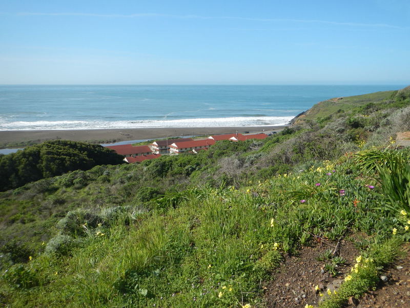 Above the lagoon and beach.