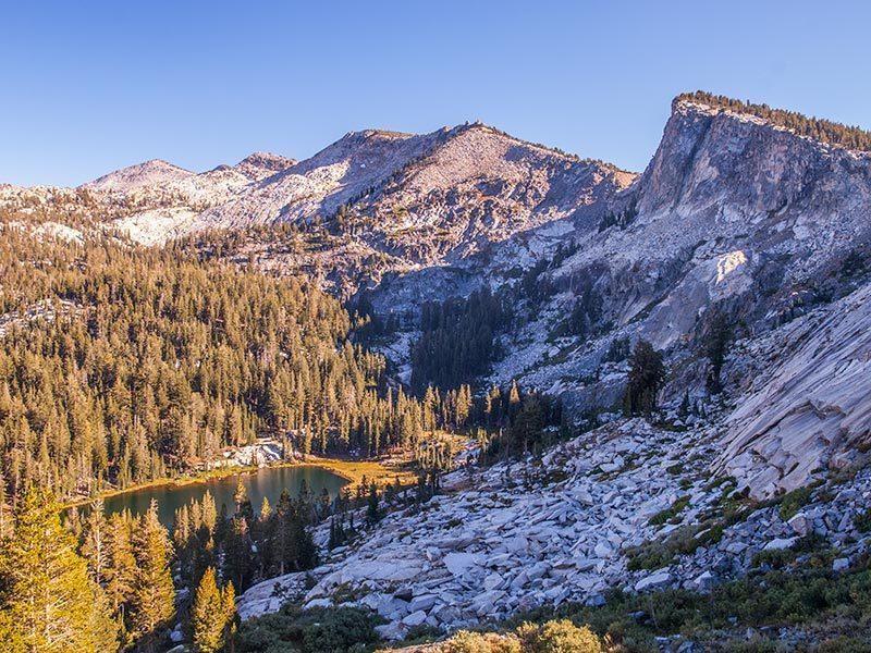 View of Ten Lakes region after starting the descent from Ten Lakes Pass