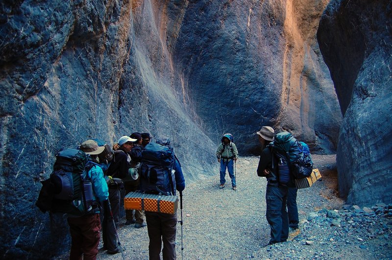 The group about to dive deep, deep into the canyon.