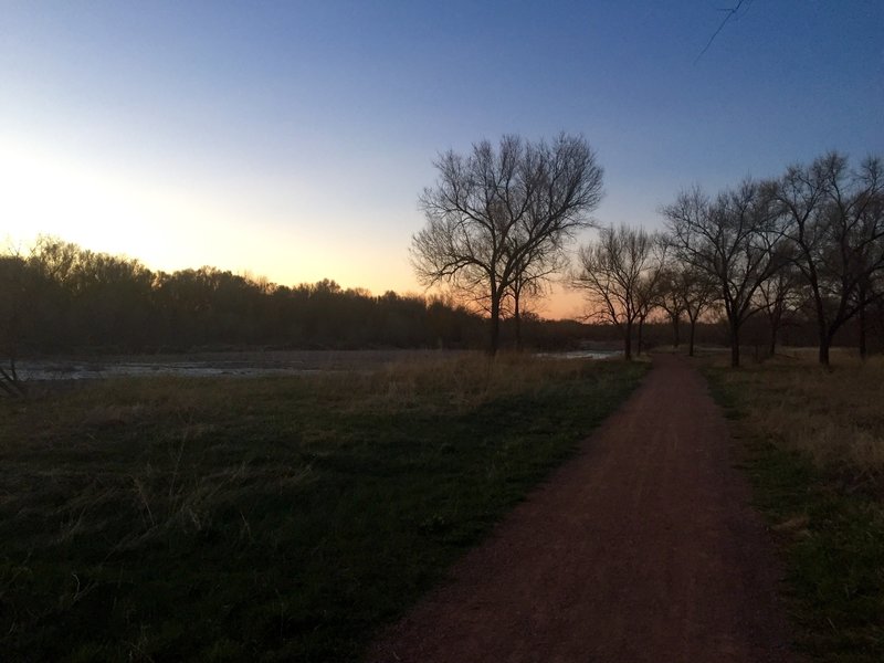 The sun is just starting to rise during an early morning along side Fountain Creek.