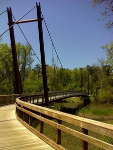 One of two suspension bridges across the Neuse River on MST Segment 11B. Photo by PJ Wetzel, www.pjwetzel.com.