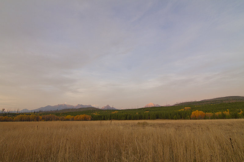 View looking east into the North Fork area of Glacier National Park from Covey Meadow.