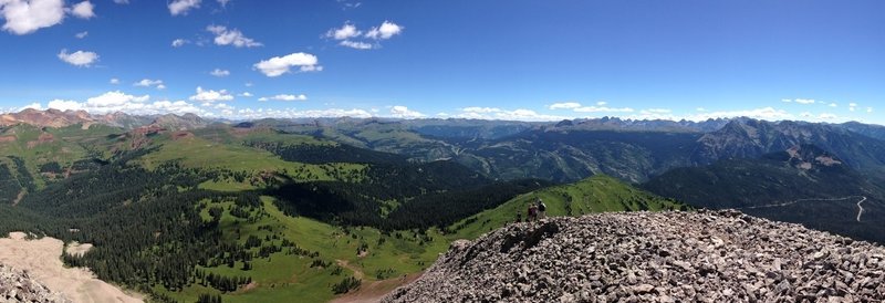 Panoramic view. On the right you are looking south, down valley towards Durango. The road cut you see is the road leading up to Coalbank.