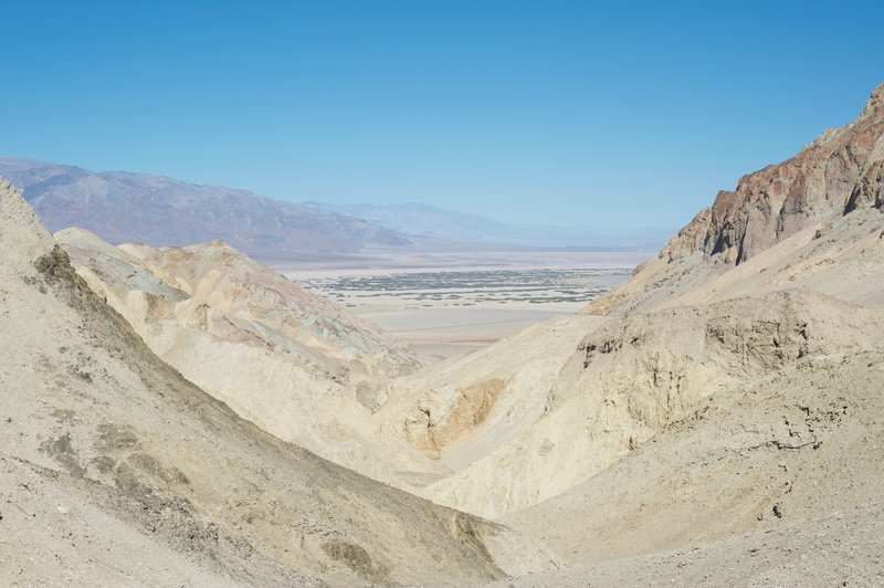 Looking down the canyon you just climbed, views of Furnace Creek and Death Valley come into view.