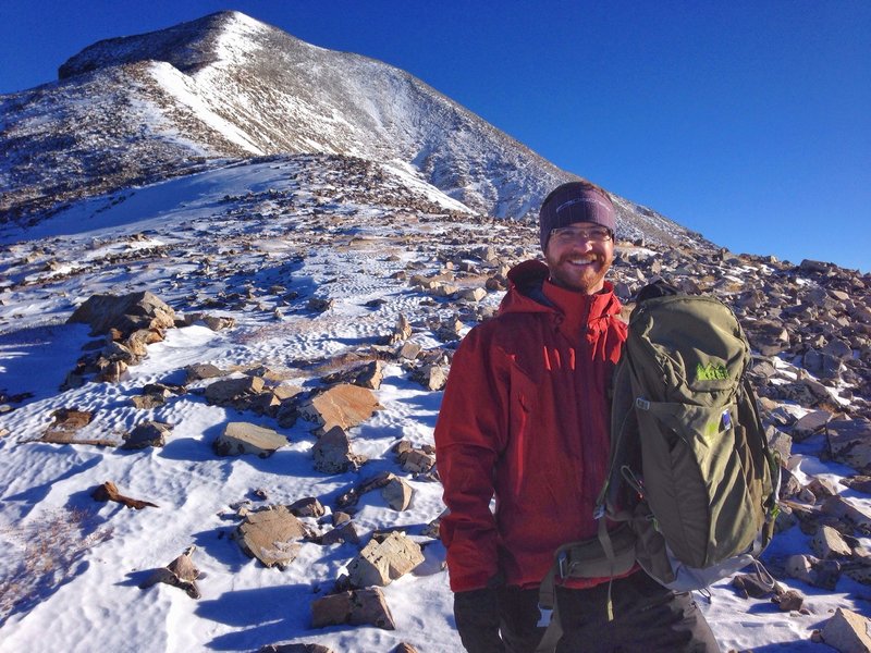 Headed up the ridge to the peak. Glad we brought along the snowshoes!