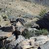 Rocks with unique patterns that sit beside the trail along the top of the mountain.