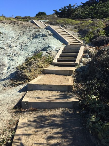 Heading up the stairs.