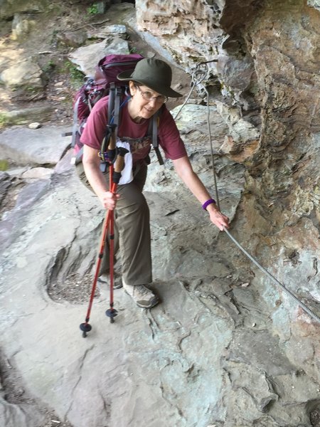 Cable support across a rock ledge on the Angel Falls Overlook Trail.