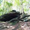 One of the first captivating rock outcroppings hikers encounter on this trail (near IF 14).
<br>
It is thought that primitive peoples may have used these formations as shelters.