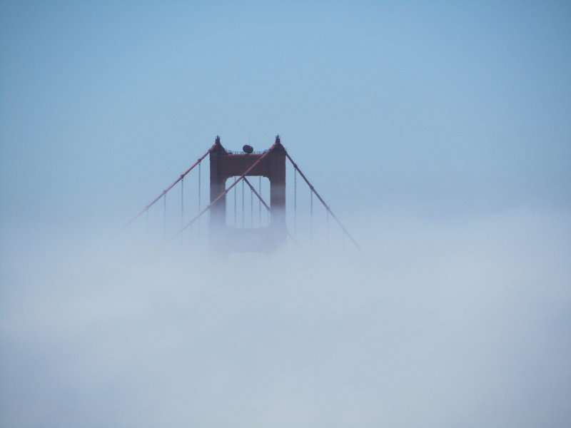 Peeking out of the clouds.