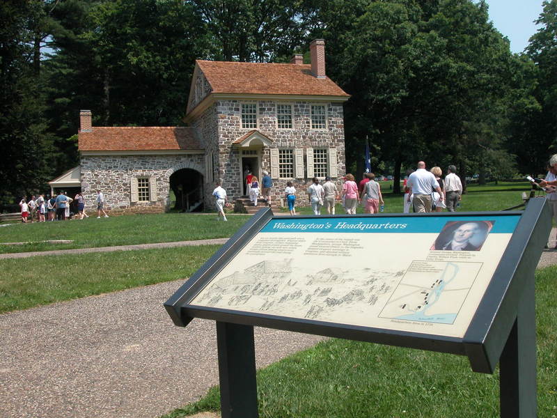 A placard in front of Washington's Headquarters.