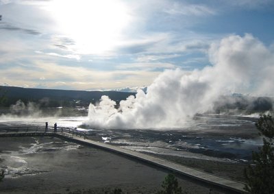 Overlooking Clepsydra geyser and the Fountain Flats.