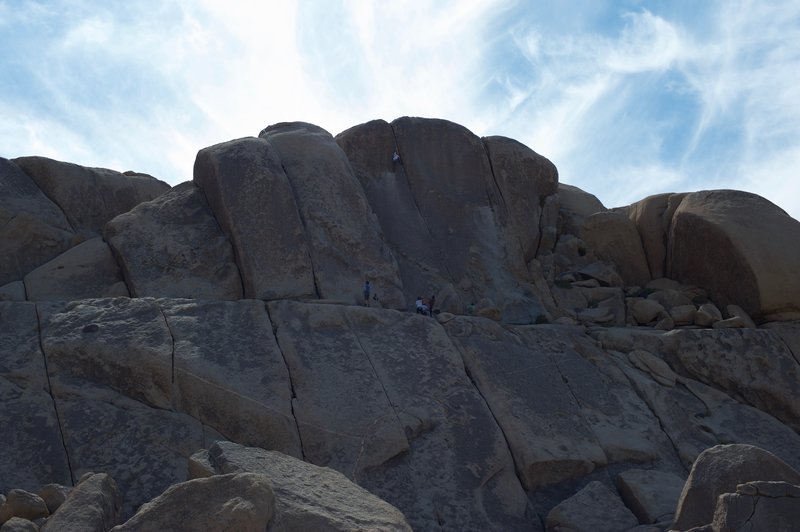 Climbers above the trail scale routes of varying difficulty.  The area is popular with climbers on the weekends, so the parking area may be full.