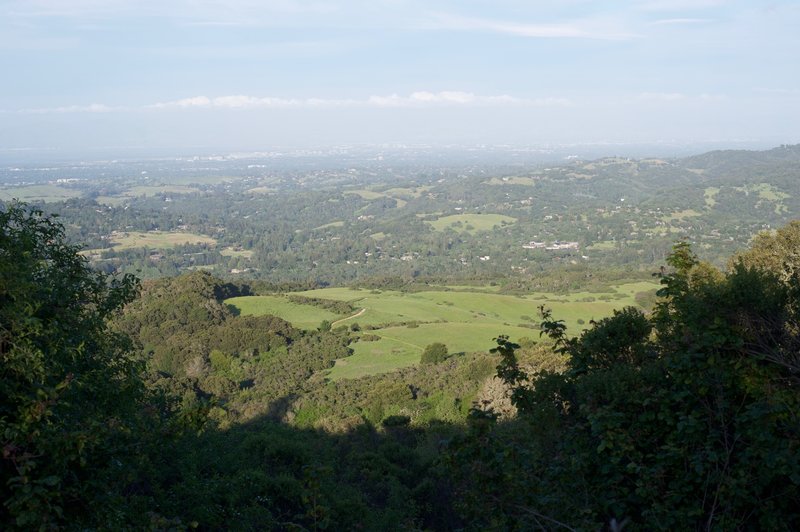 The Spring Ridge Trail can be seen as it works its way through the preserve. It's a steep drop from here down to that section of the trail in the distance.