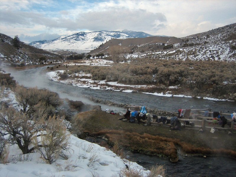 Winter soaking at Boiling River.