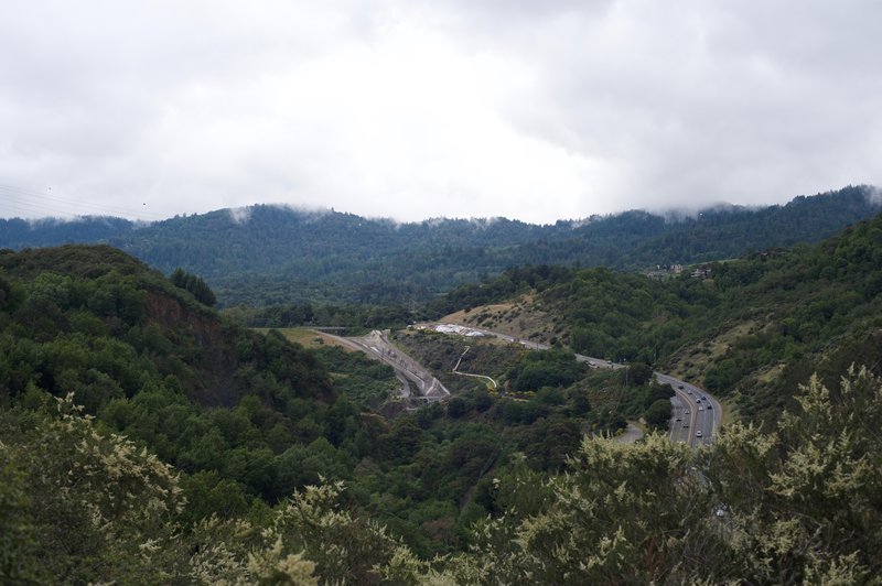 Highway 17 headed to Santa Cruz and part of the Lexington Reservoir as seen from the trail.