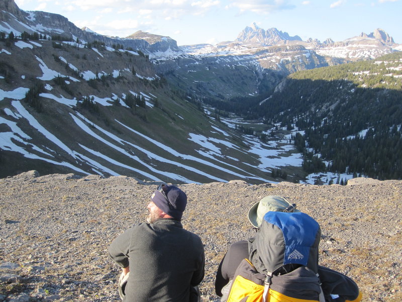 Contemplating a way down into Death Canyon; snowed in - June 2012.