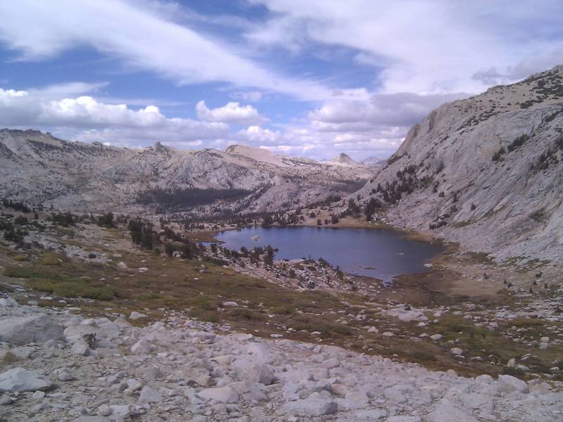 Backpacking in Yosemite - overlooking Vogelsang Lake.