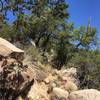 View of the trail as it climbs through the boulders.