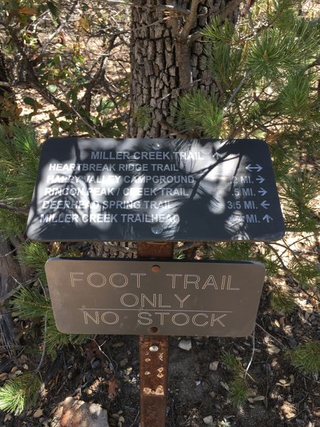 Signage at Miller Creek trail intersection.