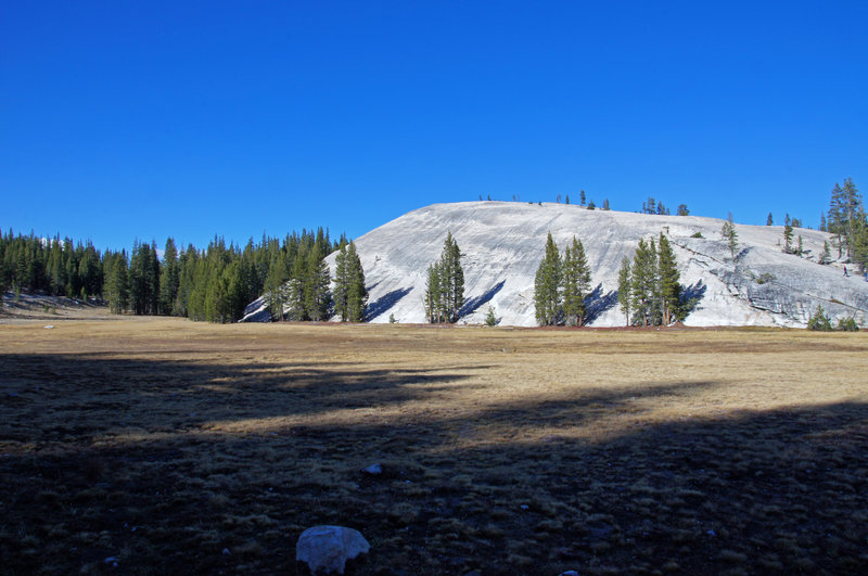 Looking up at Pothole Dome.