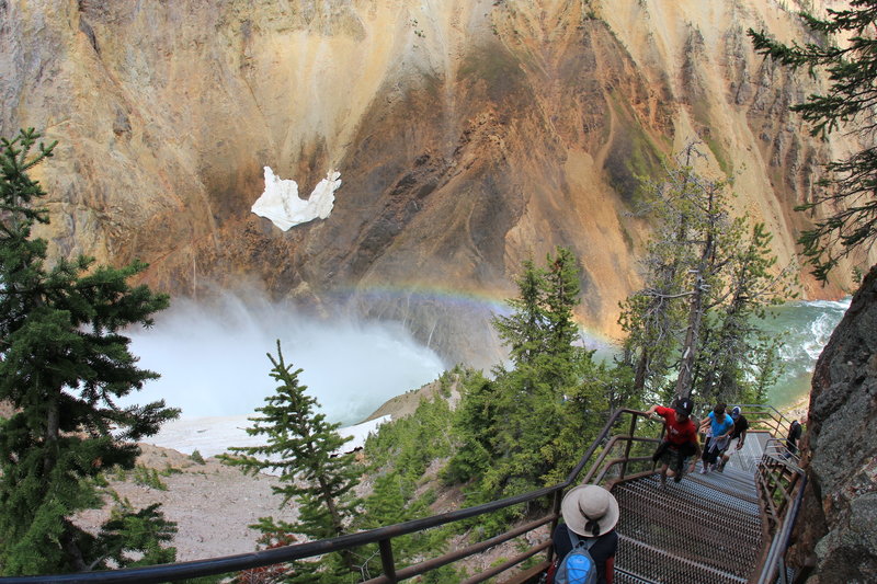 Rainbow over the yellow canyon, and the steep stairs on Uncle Tom's Trail.