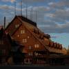 The Old Faithful Inn at sunset.