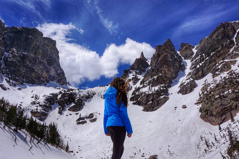 Views of Hallett Peak (left) and Flattop Mountain (right) from Emerald Lake.