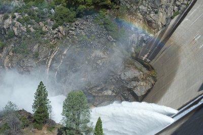 Looking down into the river valley below the dam.