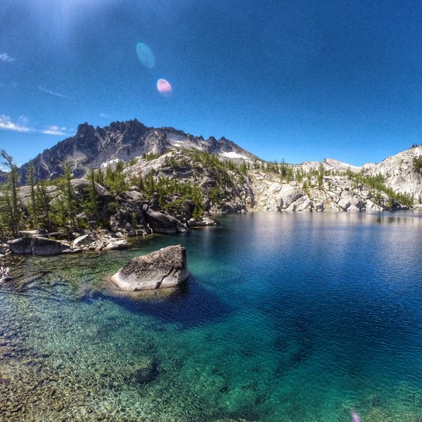 The incredible Lake Viviane in The Enchantments, looking away from Dragontail Peak.